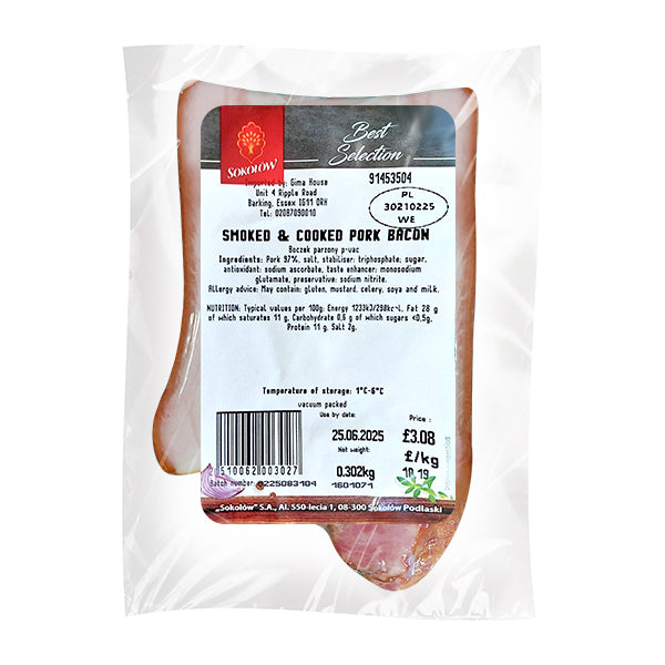 Sokolow Steamed & Smoked Bacon Approx. 600g
