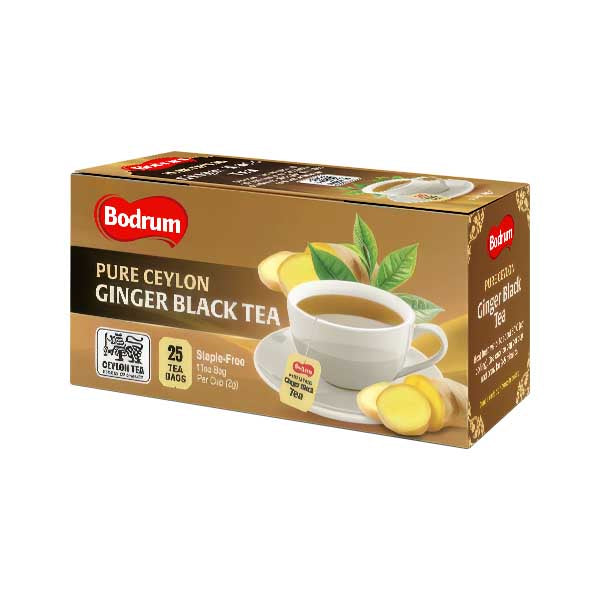 Bodrum Ceylon Ginger Black Tea 25x2g — ginger black tea bags box, available from Foodsklep with UK delivery