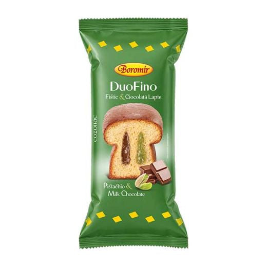 Boromir Cozonac Duo Fino Pistachio & Chocolate with Milk Cream 400g — Romanian sweet filled bread, available from Foodsklep with UK delivery