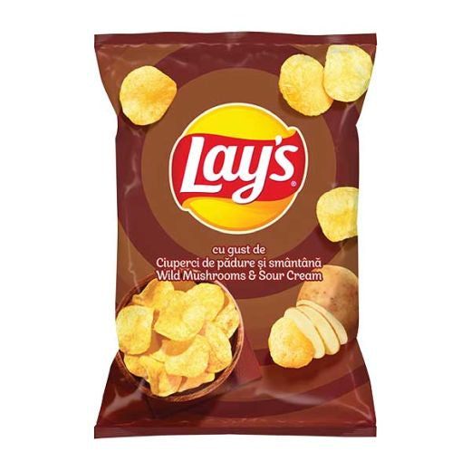 Lays Mushrooms & Cream Crisps 125g — mushroom and cream flavoured potato crisps, available from Foodsklep with UK delivery