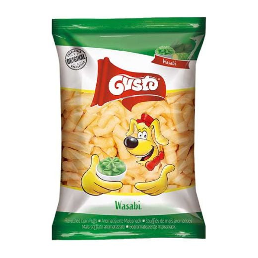 Gusto Wasabi Flavoured Corn Puffs 80g — wasabi seasoned corn puffs, available from Foodsklep with UK delivery