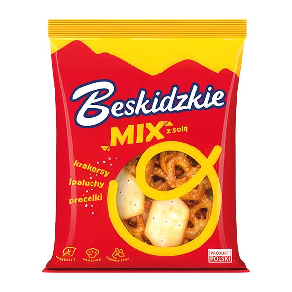 Aksam Beskidzkie Crackers & Pretzels with Salt 200g — salted cracker and pretzel mix, available from Foodsklep with UK delivery