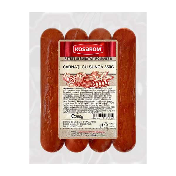 Kosarom Sausages with Ham 350g — Romanian cooked ham sausages, available from Foodsklep with UK delivery