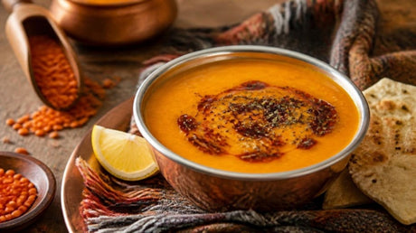 Turkish red lentil soup (ezogelin) with chilli butter and lemon