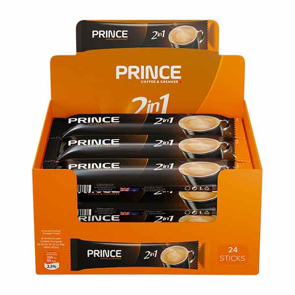Devolli Prince Instant Coffee and Creamer 2in1 24x10g — coffee and creamer sachets box, available from Foodsklep with UK delivery
