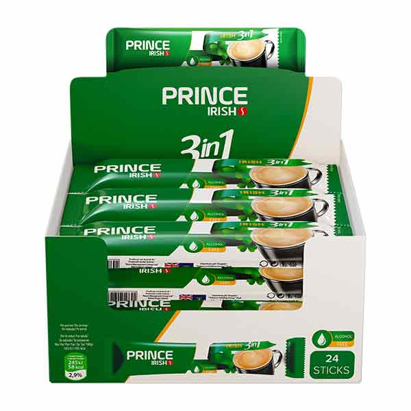 Devolli Prince Instant Coffee Irish 3in1 24x13.5g — instant coffee sachets box, available from Foodsklep with UK delivery