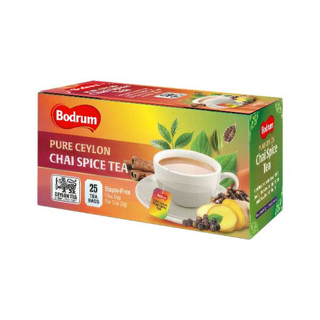Bodrum Ceylon Chai Spice Tea 25x2g — spiced Ceylon black tea bags box, available from Foodsklep with UK delivery