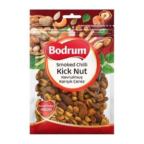 Bodrum Smoked Chilli Kick Nuts 150g — smoky chilli flavoured nuts in a 150g pack, available from Foodsklep with UK delivery