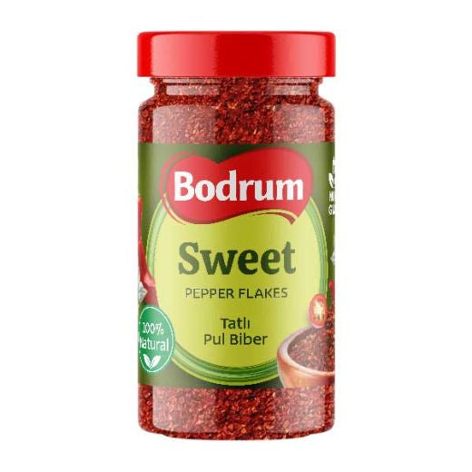 Bodrum Sweet Pepper Flakes in Bottle 210g — mild dried sweet pepper flakes in a resealable bottle, available from Foodsklep with UK delivery
