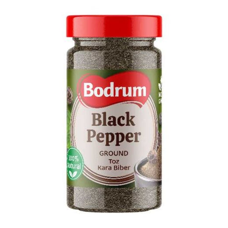 Bodrum Black Pepper Ground in Bottle 230g — finely ground black pepper in a resealable bottle, available from Foodsklep with UK delivery
