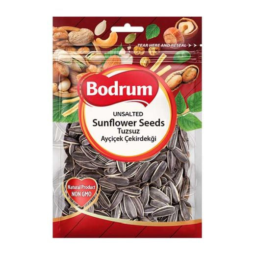 Bodrum Unroasted Black Sunflower Seeds 120g — natural black sunflower seeds in a 120g pack, available from Foodsklep with UK delivery