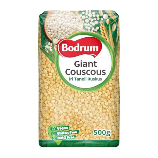 Bodrum Giant Couscous 500g — large pearl couscous in a 500g pack, available from Foodsklep with UK delivery