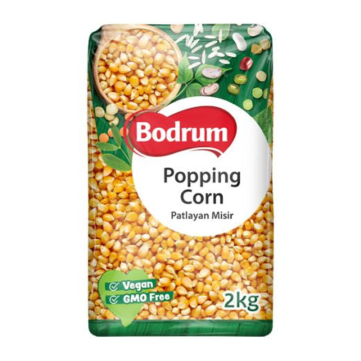 Bodrum Popping Corn 2kg — whole popping corn kernels in a 2kg bag, available from Foodsklep with UK delivery