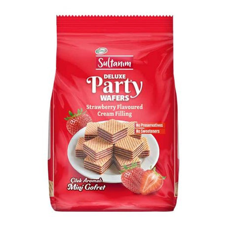 Sultanim Mini Wafers with Strawberry Cream 150g — bite-sized strawberry cream wafers, available from Foodsklep with UK delivery