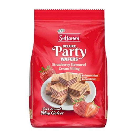 Sultanim Mini Wafers with Strawberry Cream 150g — bite-sized strawberry cream wafers, available from Foodsklep with UK delivery