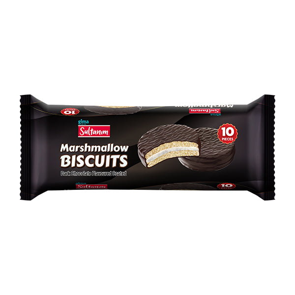 Sultanim Marshmallow Biscuits with Dark Chocolate 220g — dark chocolate marshmallow biscuits, available from Foodsklep with UK delivery