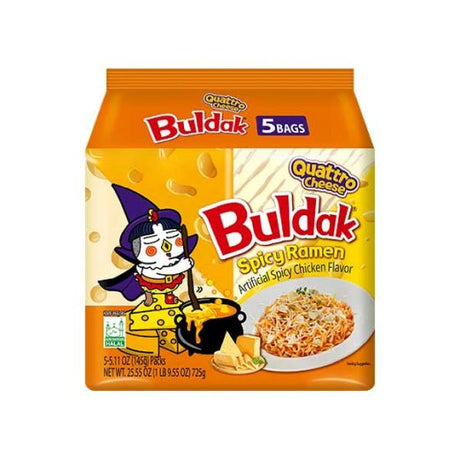 Samyang Buldak Quattro Cheese Noodles 5x130g — Korean four-cheese instant noodles multipack, available from Foodsklep with UK delivery