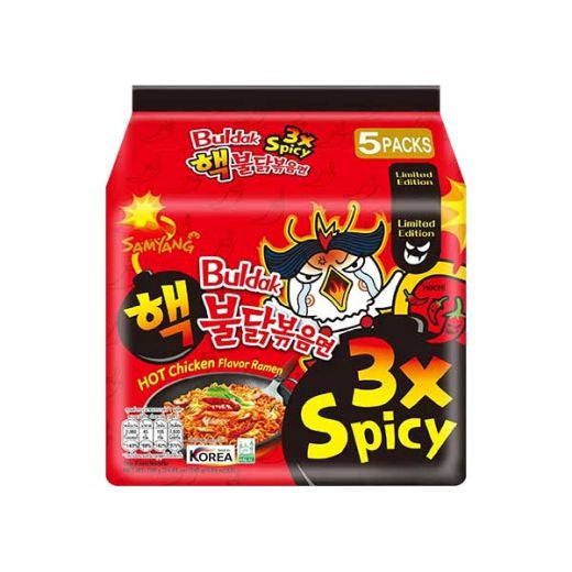 Samyang Buldak Triple Spicy Hot Chicken Ramen Noodles 5x140g — extreme heat Korean ramen noodles multipack, available from Foodsklep with UK delivery