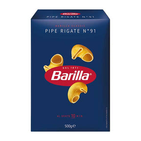 Barilla Pasta Pipe Rigate 500g — curved ridged Italian dried pasta, available from Foodsklep with UK delivery
