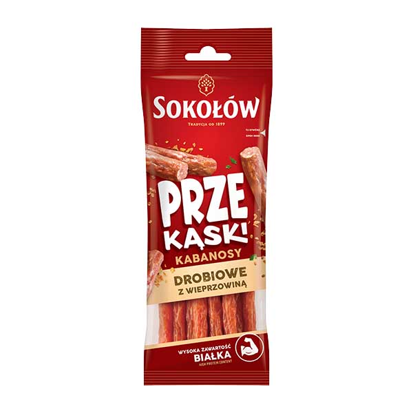 Sokolow Chicken & Pork Kabanos Snack Sticks 80g — Polish chicken and pork kabanos sticks, available from Foodsklep with UK delivery