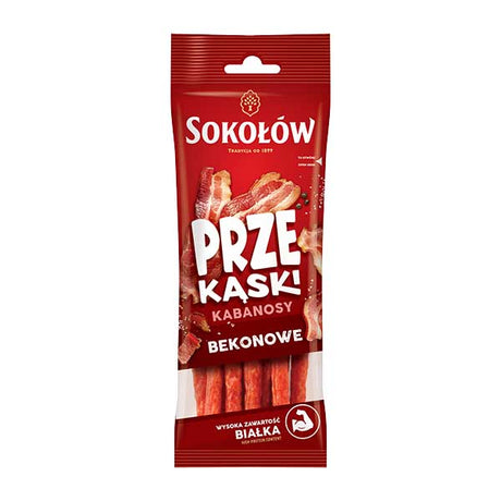 Sokolow Bacon Kabanos Snack Sticks 80g — Polish bacon flavoured kabanos sticks, available from Foodsklep with UK delivery