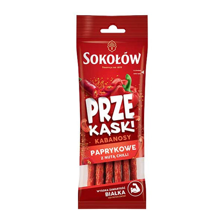 Sokolow Kabanos with Pepper Snack Sticks 80g — peppery Polish kabanos sausage sticks, available from Foodsklep with UK delivery