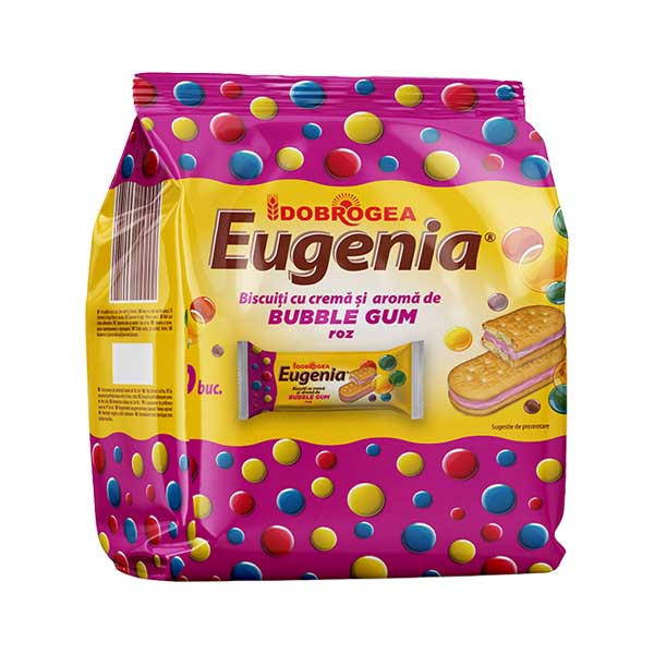 Dobrogea Eugenia Bubble Gum Family Biscuit 360g — Romanian sandwich biscuits with bubble gum cream, available from Foodsklep with UK delivery