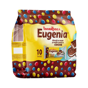 Dobrogea Eugenia Coconut Cream Cacao Biscuit 360g — Romanian cocoa sandwich biscuits with coconut cream, available from Foodsklep with UK delivery