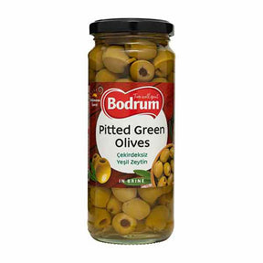 Bodrum Pitted Green Olives in Brine 330g – available from Foodsklep with UK delivery